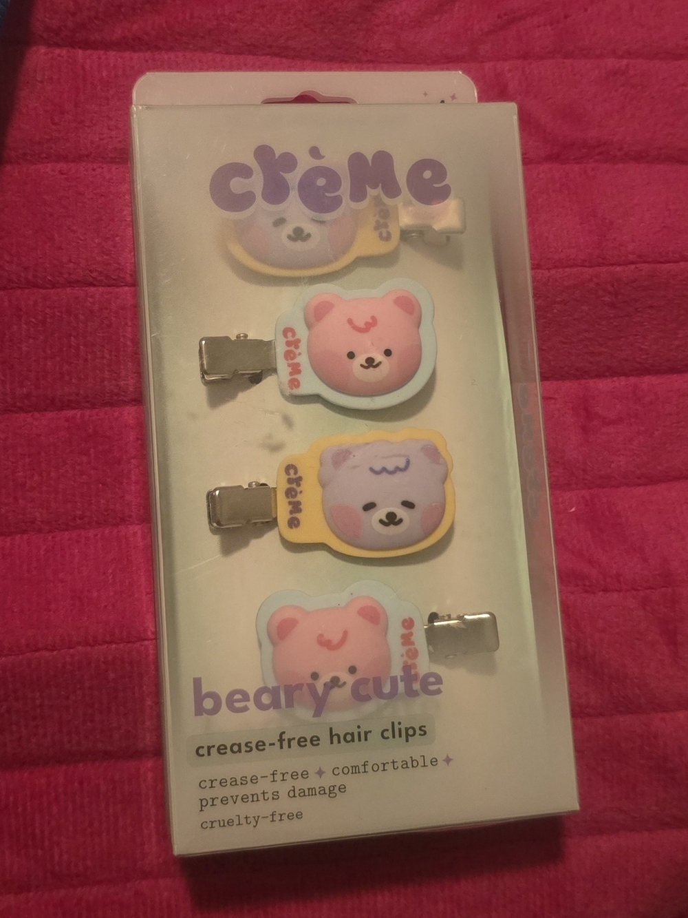 Crème Beary Cute Kids Crease-Free Hair Clips - Pink, Purple, Yellow